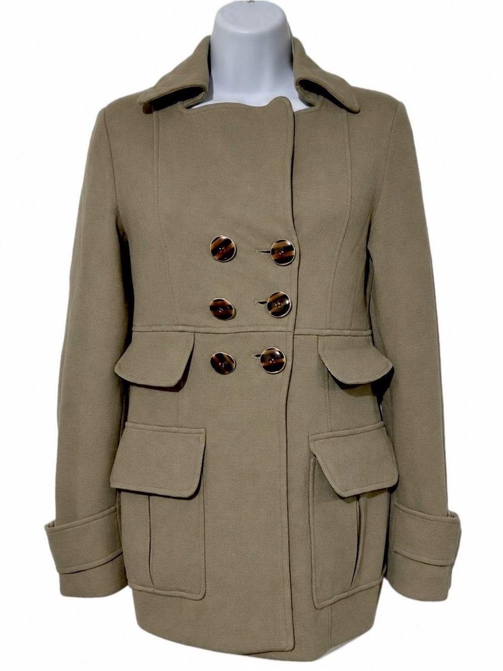 Luii Women’s Wool Acrylic Olive Double-Breasted Peacoat Size S